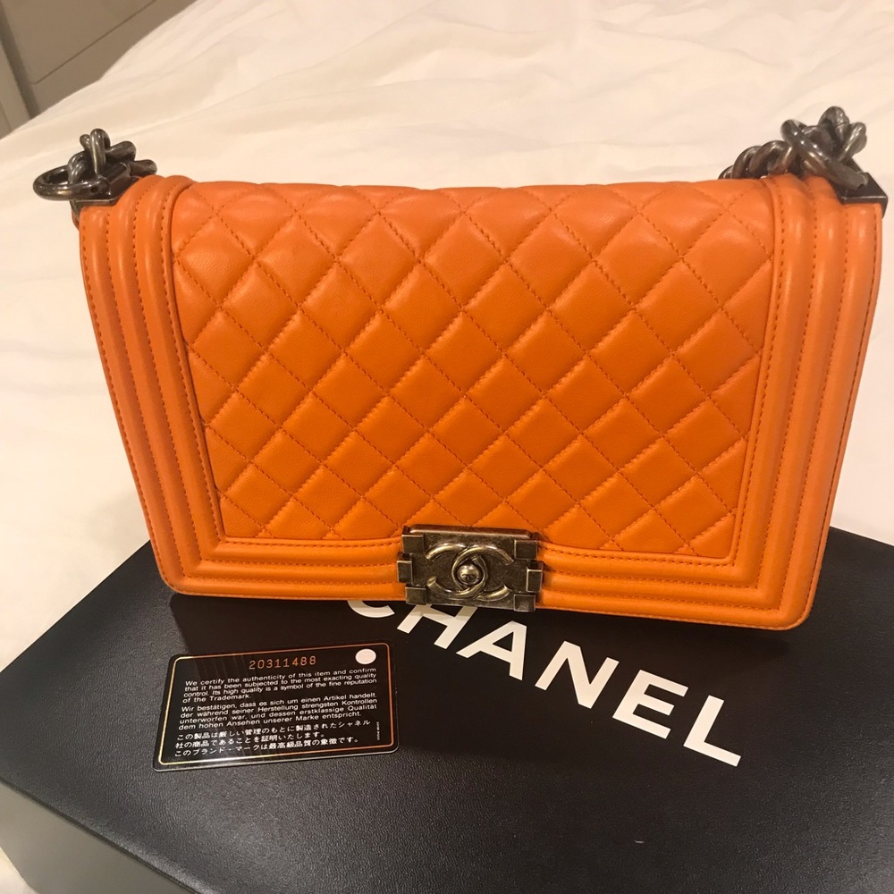 Authentic Orange Chanel Boy Medium